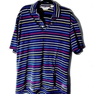Orvis Blue Retro Stripes Purple Green Red XL EUC Size Large Cotton Short Sleeve